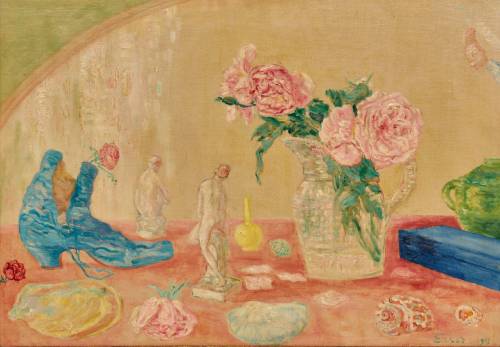 James Ensor - Roses, Tanagras and Boot (1917)